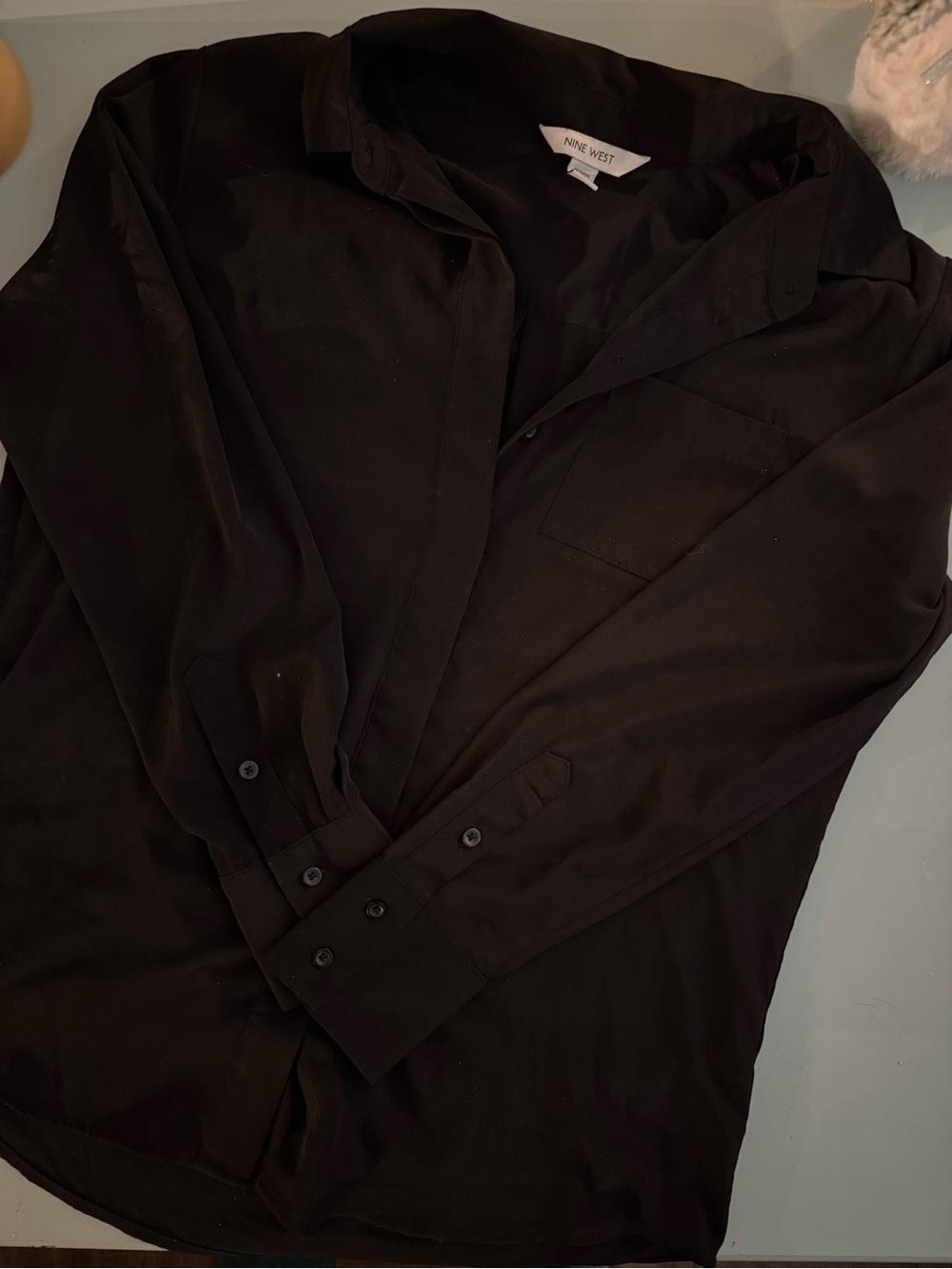 Nine West Women’s Petite Black Collared Shirt Size PS